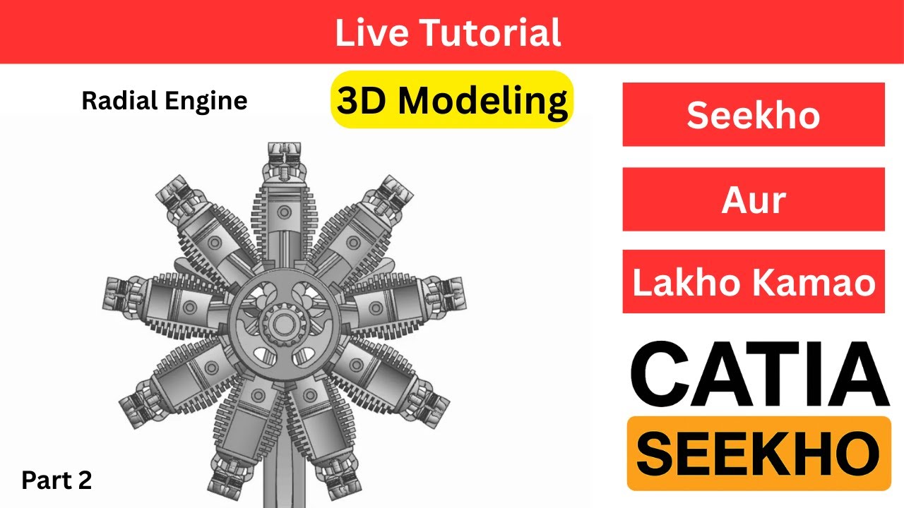 Catia tutorial of Piston of Radial Engine in catia v5