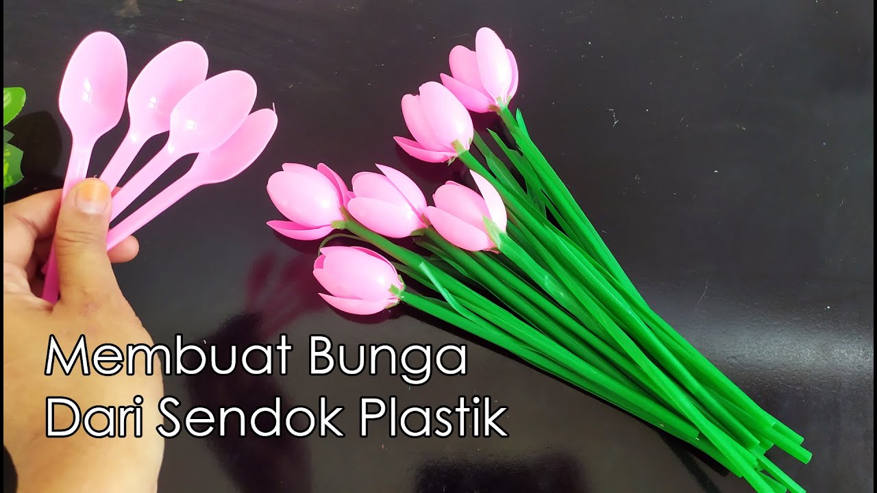 Ide Kreatif Sendok Plastik Jadi Bunga Tulip Pink | DIY Plastic Spoon Flowers