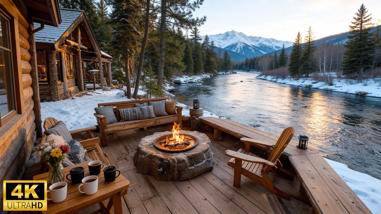 Winter Porch Ambience ❄️ Gentle Piano Music & Fireplace Sounds for Working, Studying, Unwind