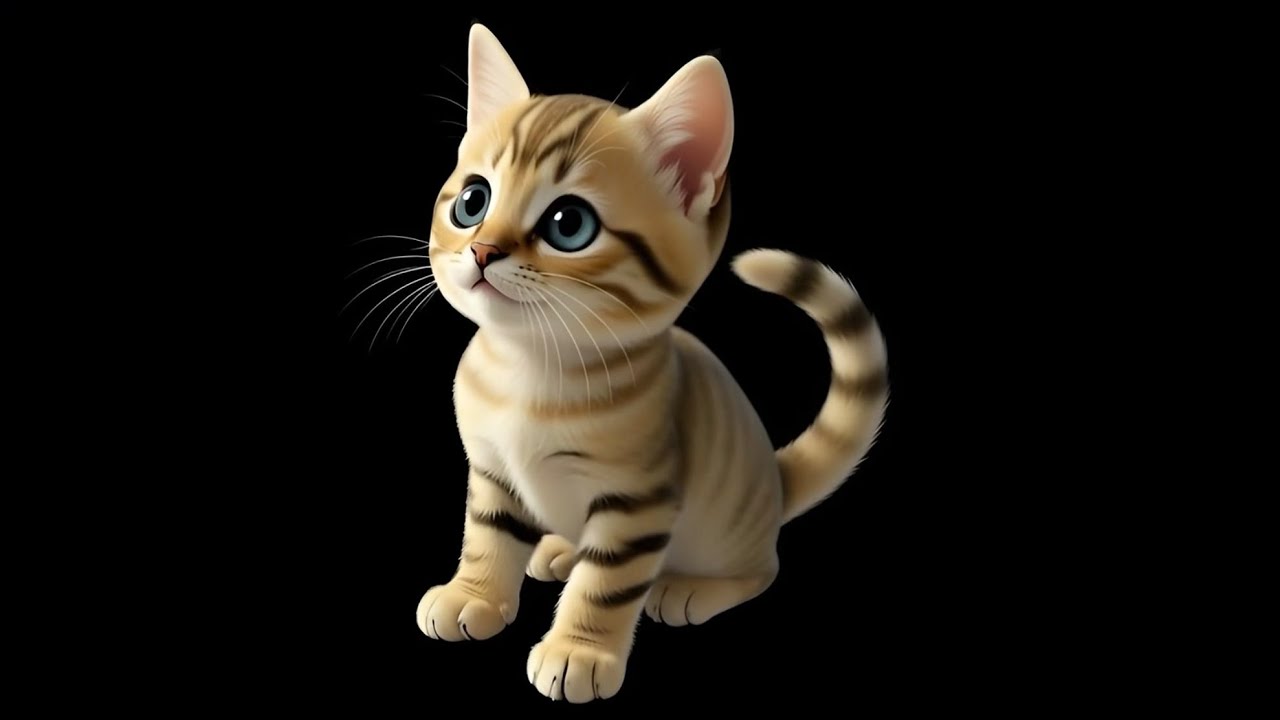 Hologram video 3D CUTE KITTEN Black background VR Holographic video Visualization Visual effects
