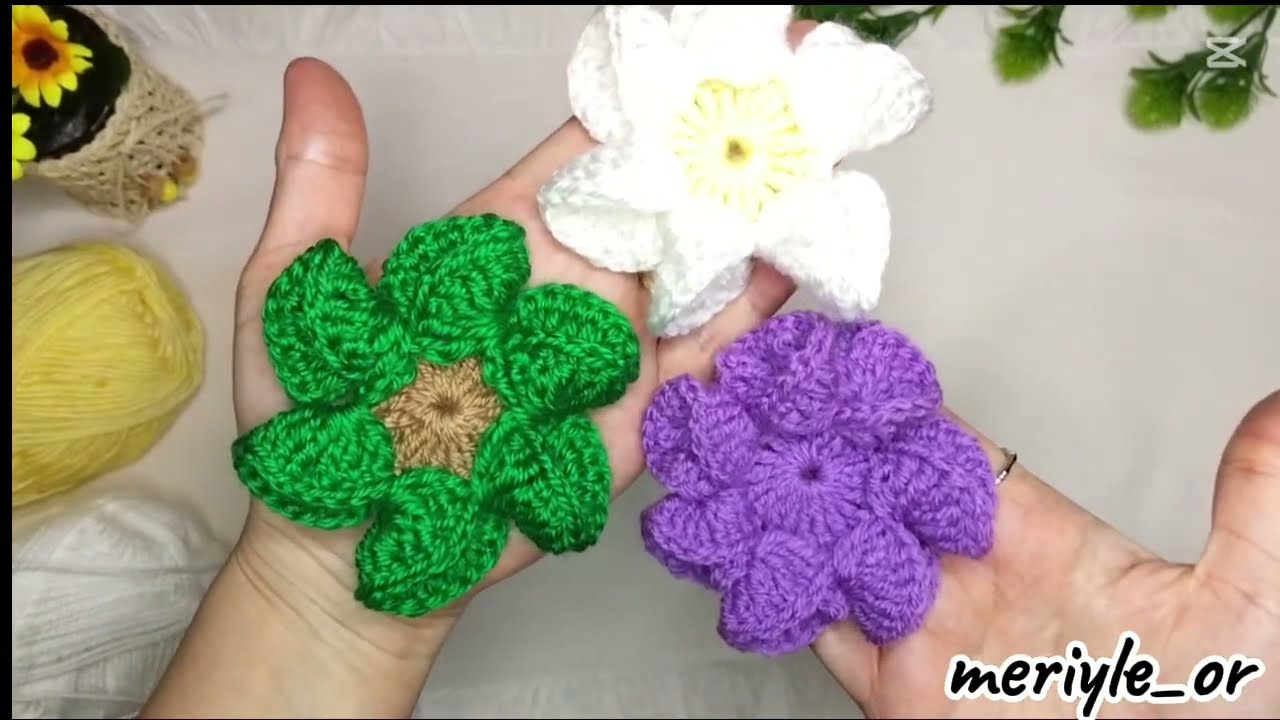 Tığ İşi Çiçek Yapımı | Kolay ve Şık Örgü Çiçek Modeli🧶🌼🌼🙂❤️🌹