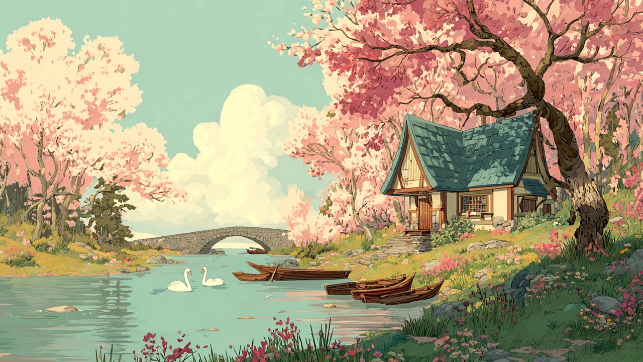 Spring Cherry Blossom by the River | Disney Music from Another Room | Cozy Atmosphere