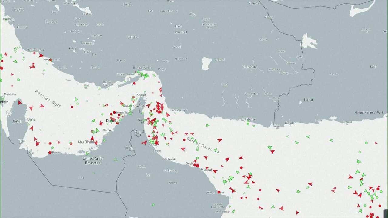 Live ship tracking map showing the Strait of Hormuz