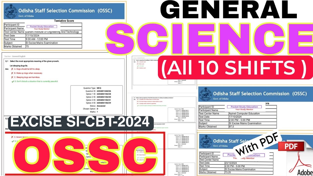 OSSC EXCISE SI-2024 |ALL SCIENCE QUESTIONS COMPILATION |10 Shifts|ODISHA EXAM