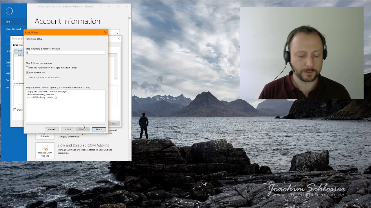 How to delay email send in Outlook with a rule