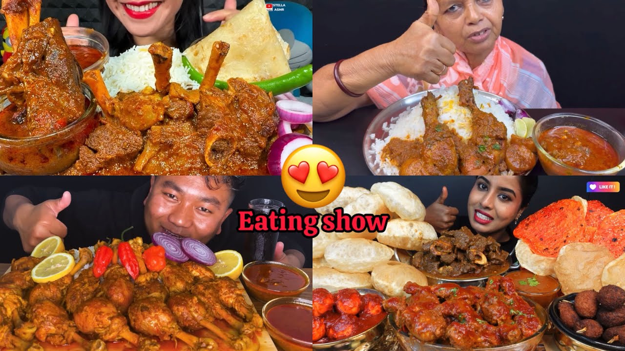 Food Compilation | Eating Spicy Chicken leg Curry🥵😋, Mutton Curry, Egg curry with basmati Rice🥰