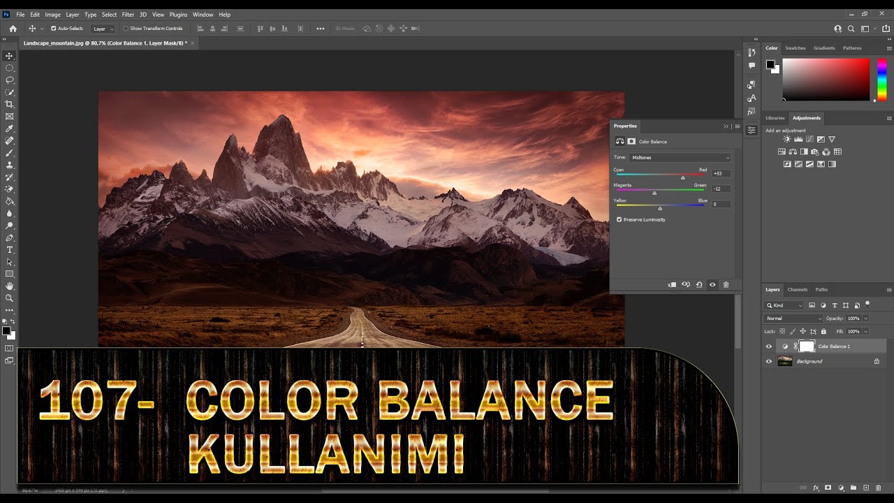 107- Adobe Photoshop cc Dersleri - Color Balance Kullanımı - Renk Dengesi Kullanımı