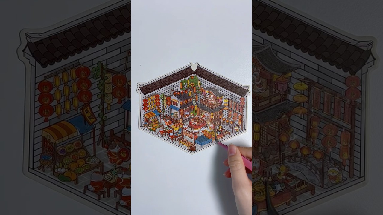 [DIY Sticker ASMR] Decorating a Cat's New Year's Market! #satisfying #diysticker #stickerasmr