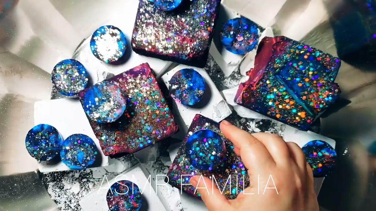 16 Block Dyed Gym Chalk + Plain Chalk & Cornstarch Crunchies 🌈 ASMR FAMILIA