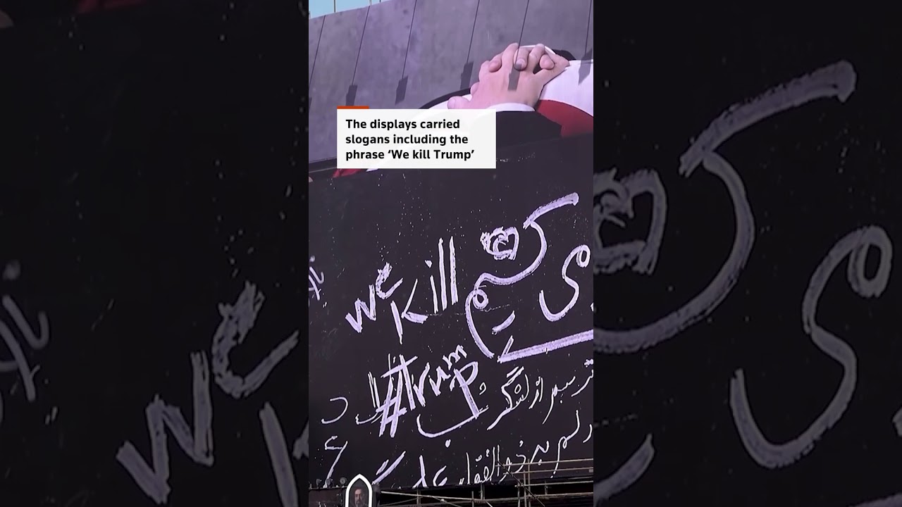Billboards in Tehran depict Trump lying in an open coffin