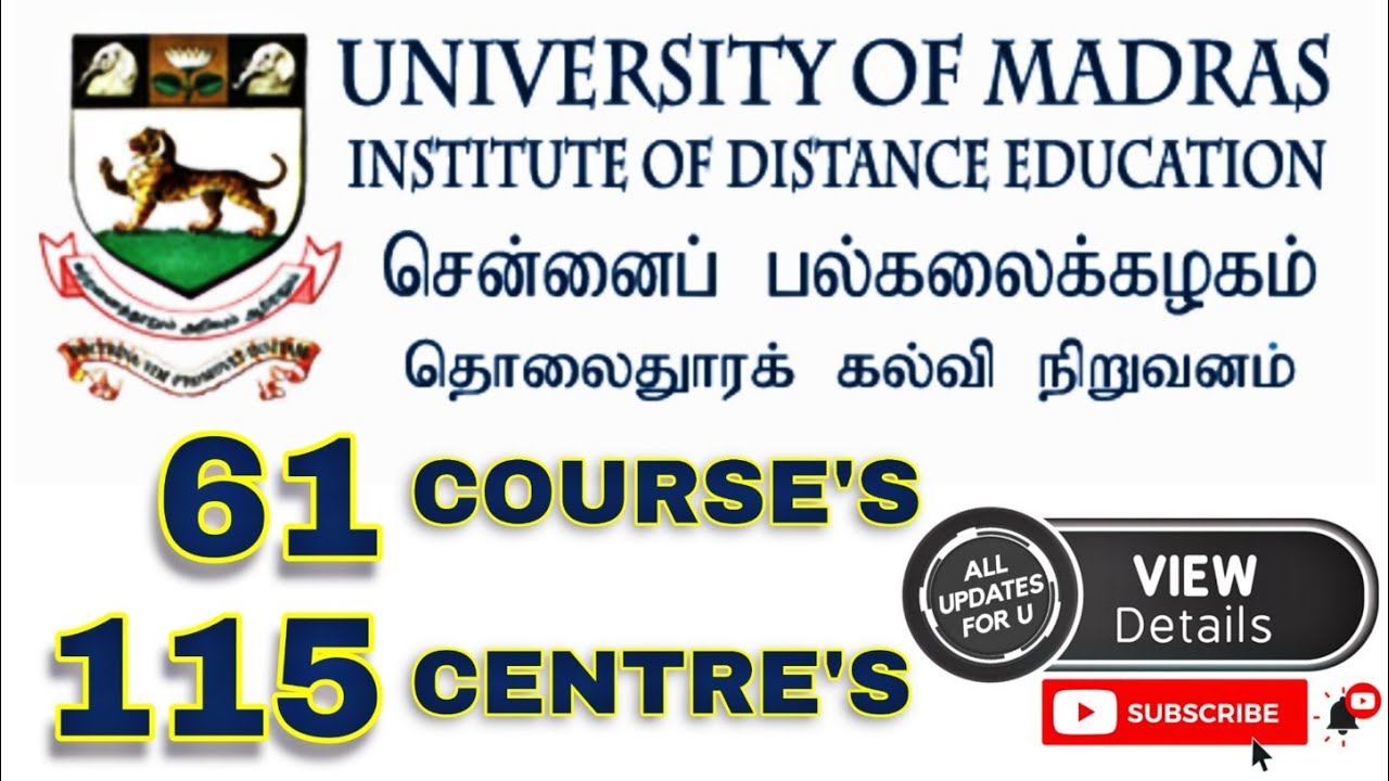 Madras University Distance Education Courses and Study Centre Details