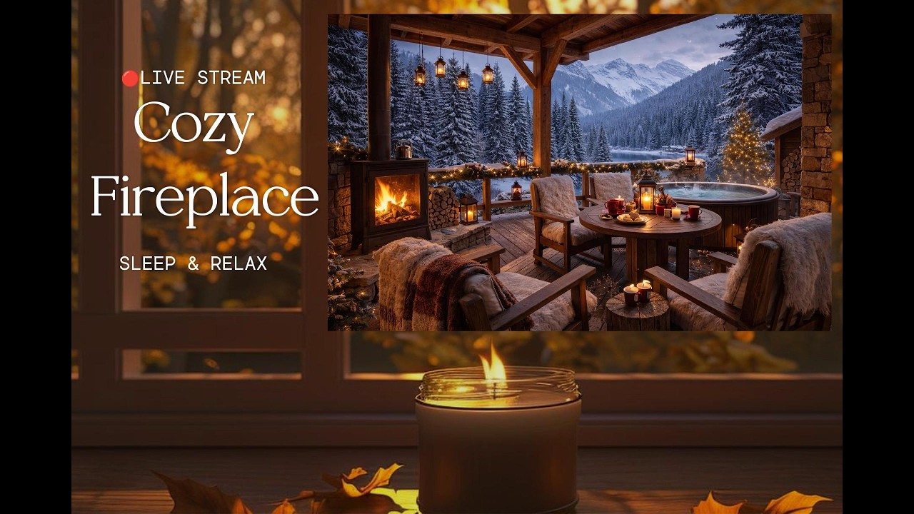 Cozy Fireplace & Soft Piano Live 🔴❄️ Winter Cabin Ambience for Sleep, Relax & Study
