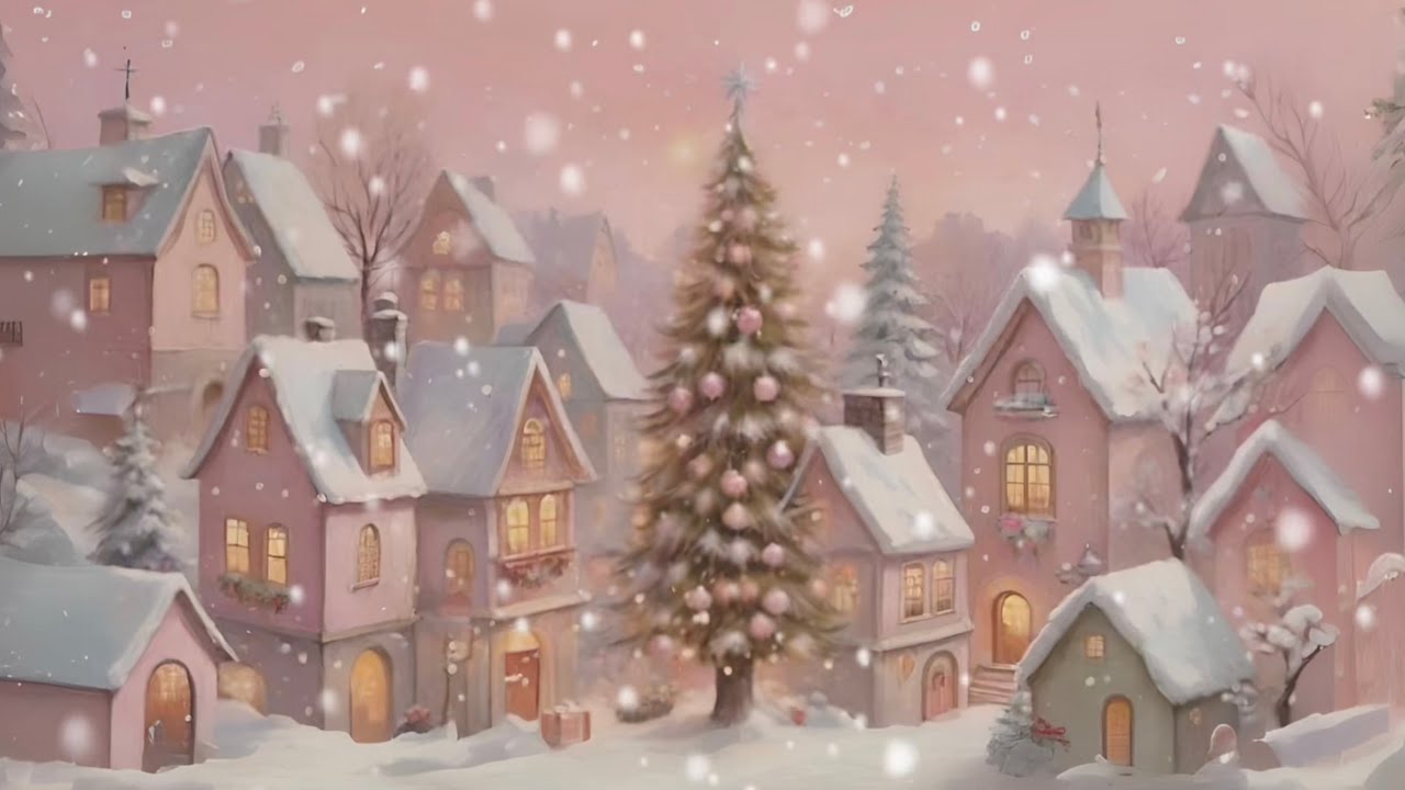 Animated Pink Vintage Christmas Village | Snow Falling Background | Snow Ambience | Pinkmas Coquette