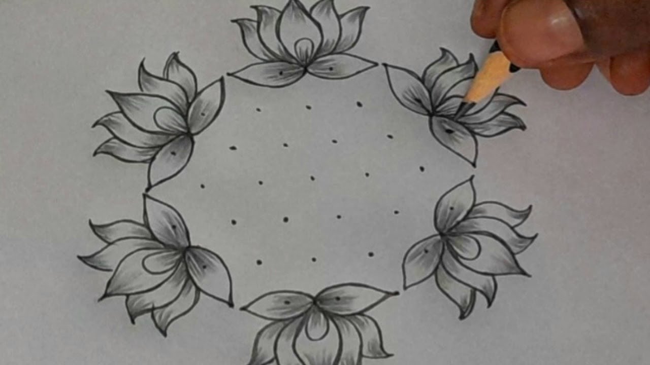 New year 2023 special7*4dot beautiful lotus design creative rangoli @liniviyacreativerangoli9974