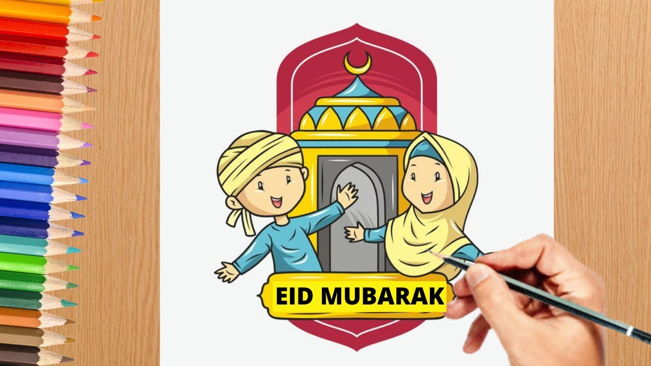 Eid Mubarak drawing step by step | Ramdan Eid drawing with color pencils
