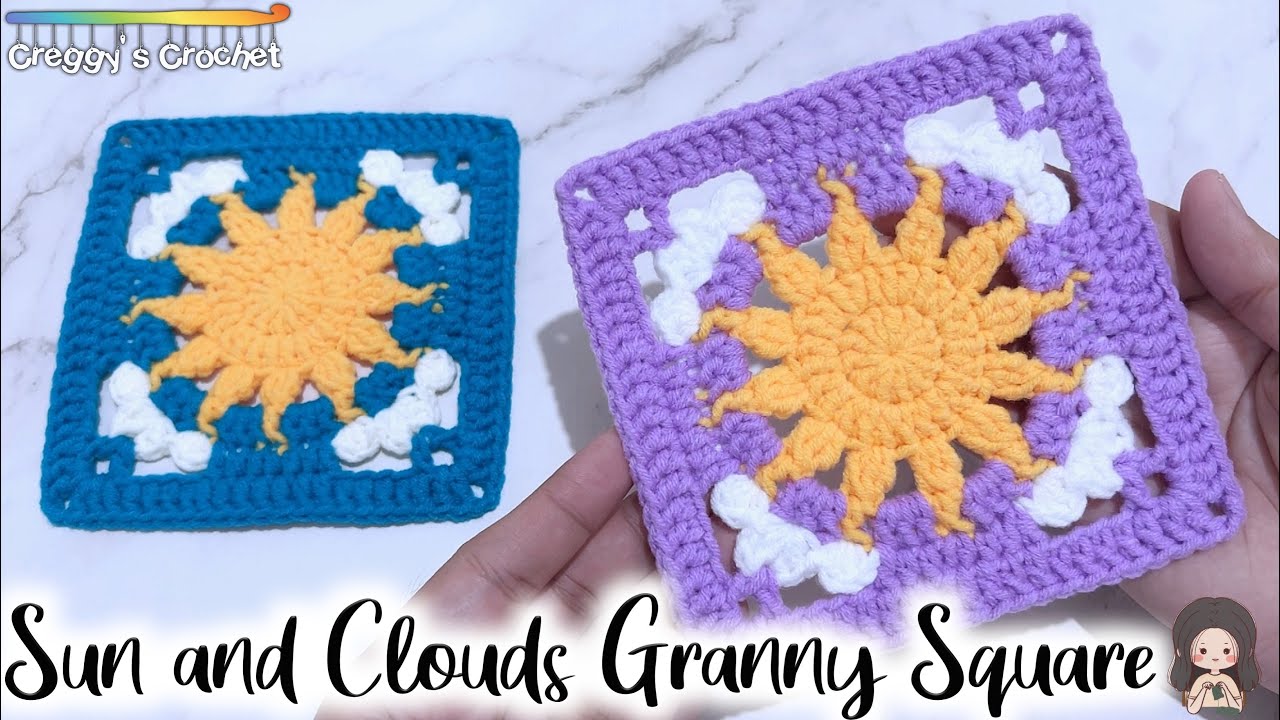 CROCHET “Sun and Clouds” Granny Square | Tutorial + (Unboxing Silver Play Button)