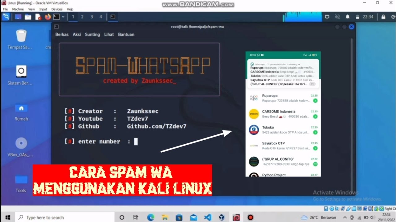 CARA SPAM WA DI KALI LINUX | Barril Dev