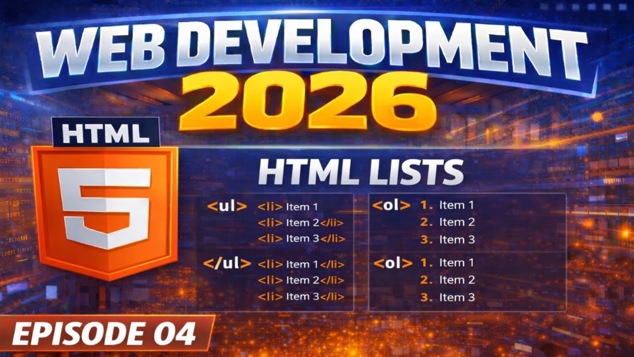 Web Development 2026 Episode 04  HTML Lists Explained OL, UL & LI in UrduHindi 