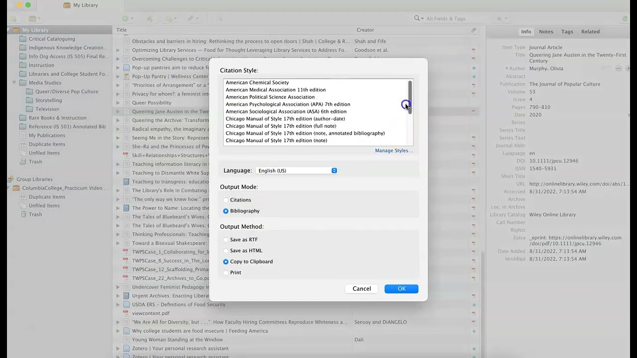 Zotero: Creating a Bibliography