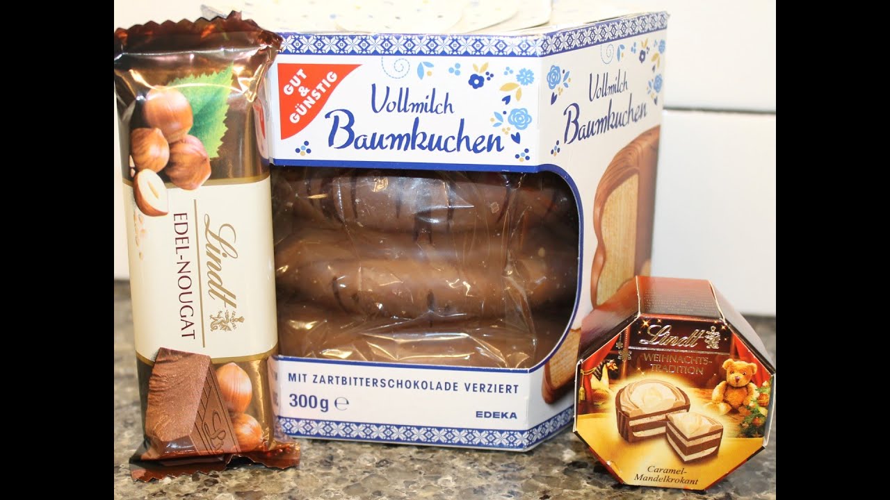 From Germany: Lindt Edel-Nougat, Lindt Caramel Mandelkrokant & Vollmilch Baumkuchen