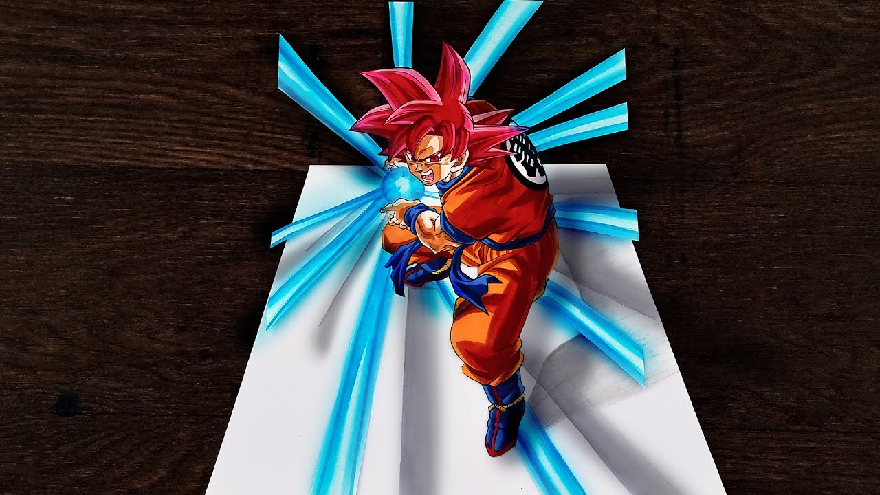 Drawing Goku Divine kamehameha | Goku 3D Illusion