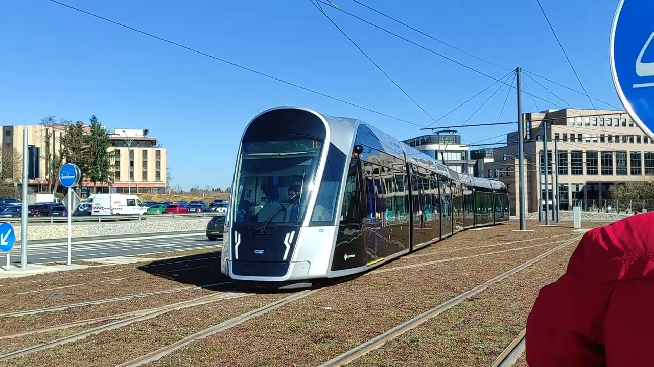 Tramway arriving at Findel Luxembourg Airport