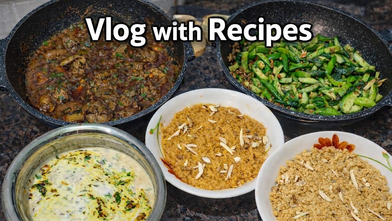 Daily Cooking Vlog with Recipes | Chicken liver Curry, Veg Fry, Raita & Sweet