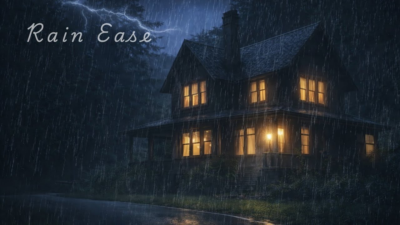 Gentle night rain, heavy rain and thunderstorm | 1 Hour Rain on Cabin Roof • Fall Asleep Fast