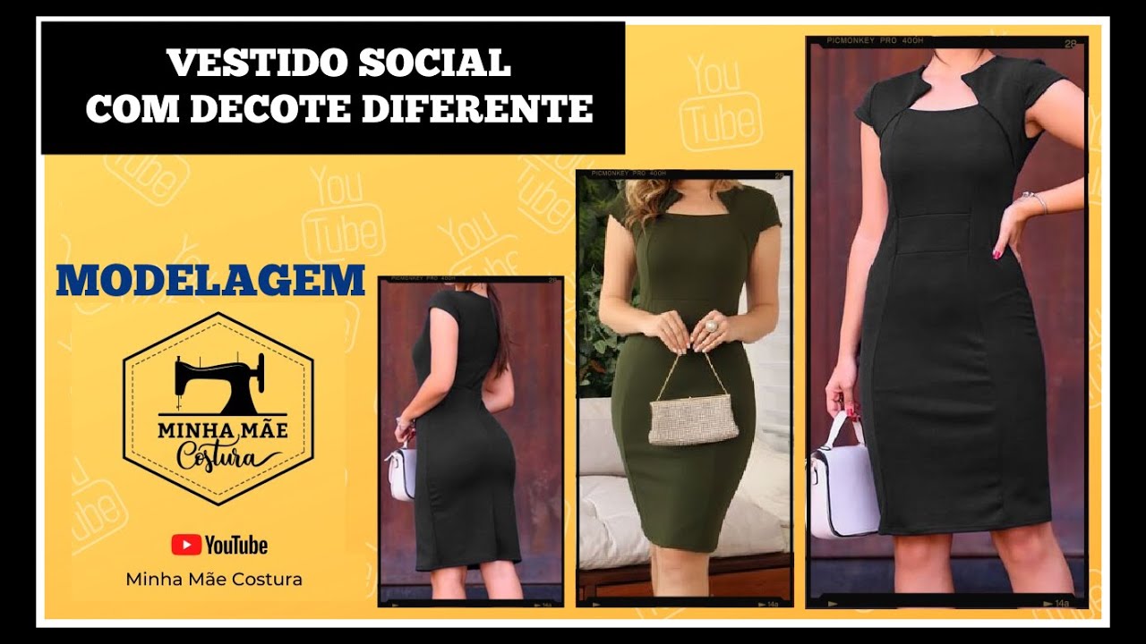 VESTIDO SOCIAL COM DECOTE DIFERENTE - PASSO A PASSO DA MODELAGEM
