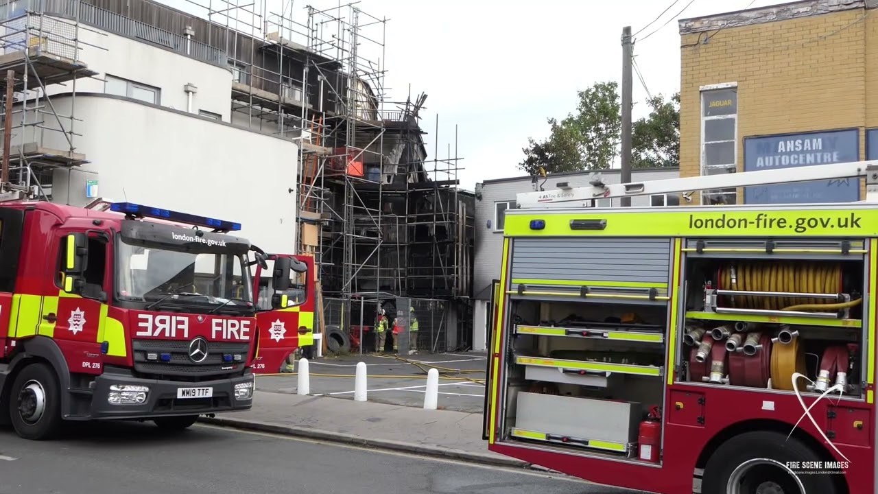 1 Aug 22. 8 Pump Attendance, Disused Building Fire & Scaffolding Collapse. Sydenham Rd. Croydon, CR0