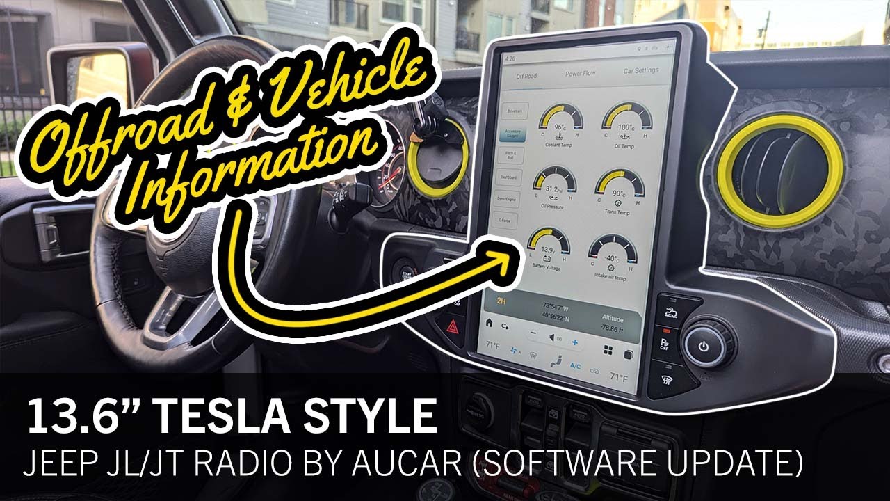 Aucar 13.6'' Tesla Style Radio Software Update: Off-Road & Vehicle Info for Jeep JL/JT!