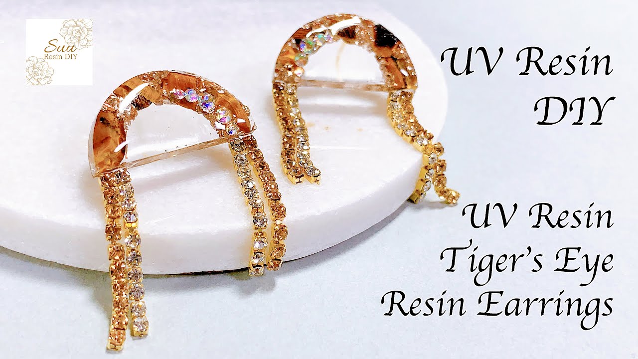 【UVレジン】UV resin jewelry Tutorial/UV Resin Tiger's Eye Resin Earrings/DIYでタイガーアイのレジンピアス作ってみました♡