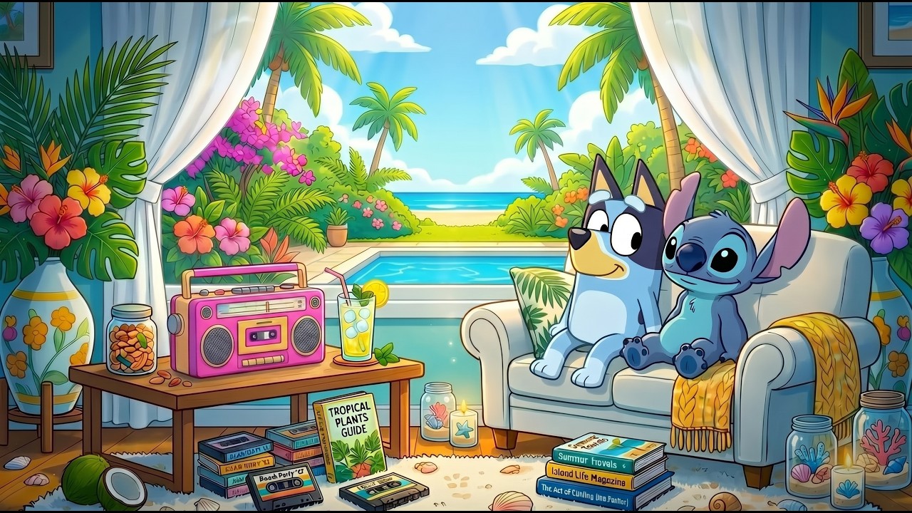 Bluey & Stitch Tropical Room Vibes 🌴 Early Summer Lofi Beats for Study & Work ☀️ Peaceful Ocean Mood