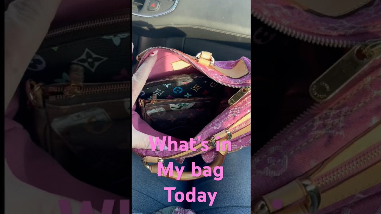 What&rsquo;s in my bag today? Louis Vuitton pink denim #lv #bag #handbags #louisvuitton
