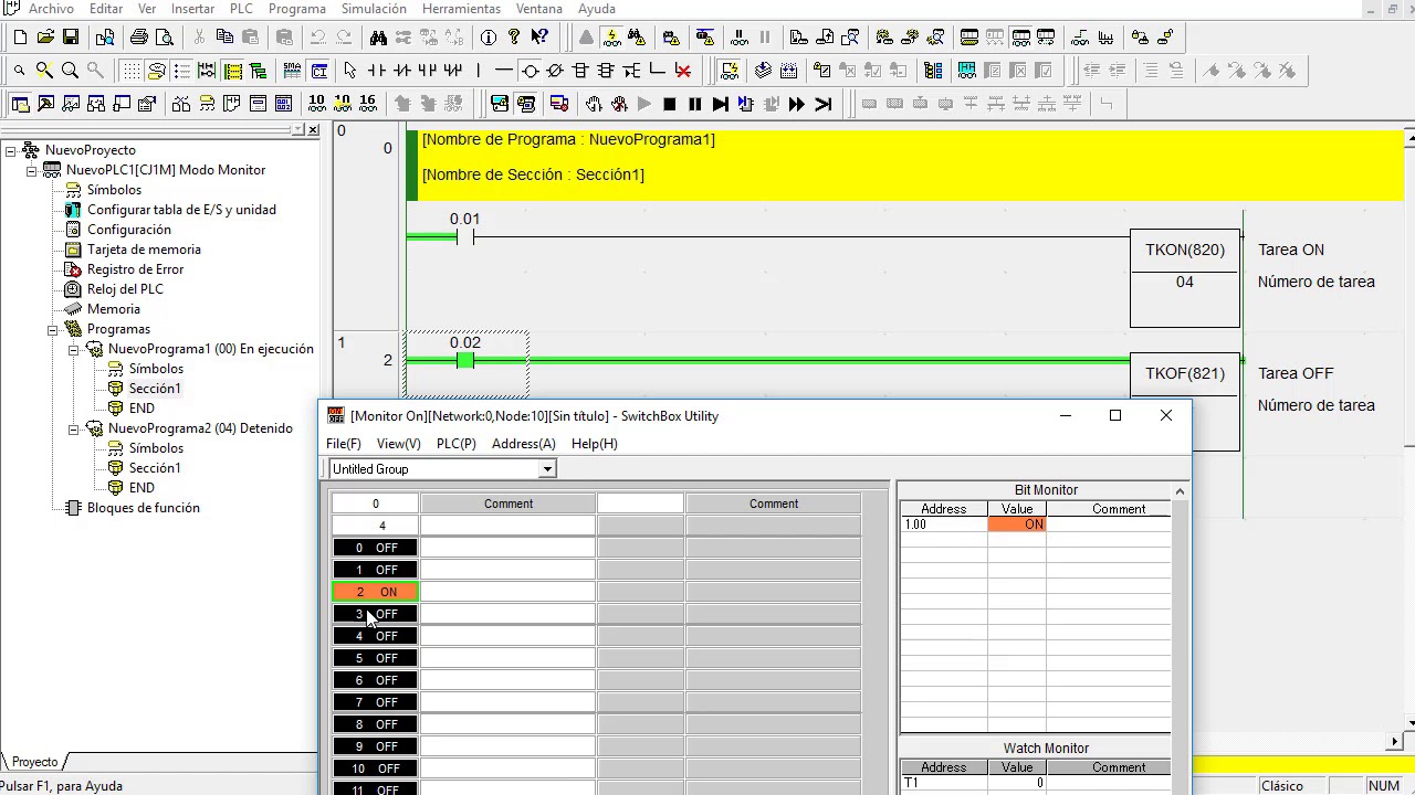 Control de programas en Omron CJ/CP1 (TKON/TKOF)
