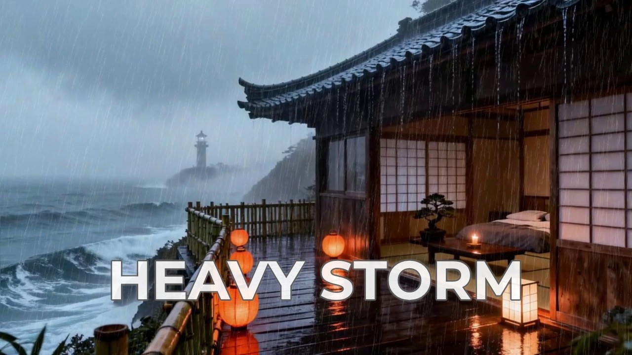 12 Hours Powerful Relief Stormy Ocean Rain at Cliffside Seaview Room for Deepest Sleep 🌊