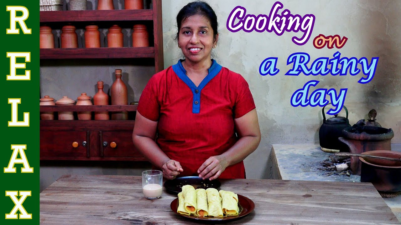 Cooking on a Rainy Day | Village Cooking Show with Rain Sounds | Village Pancake and Masala Chai Tea