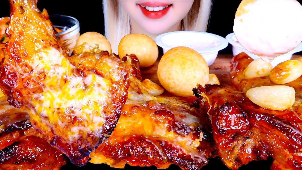 ASMR Корейская запечённая куриная ножка 🍗 Сырные шарики Мукбанг | Звуки еды