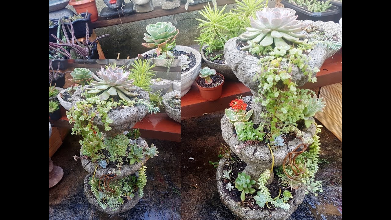 RECICLANDO VASOS RECICLADO E NOVA MASSA DE ISOPOR, VASO TRIPLO PARA SUCULENTAS