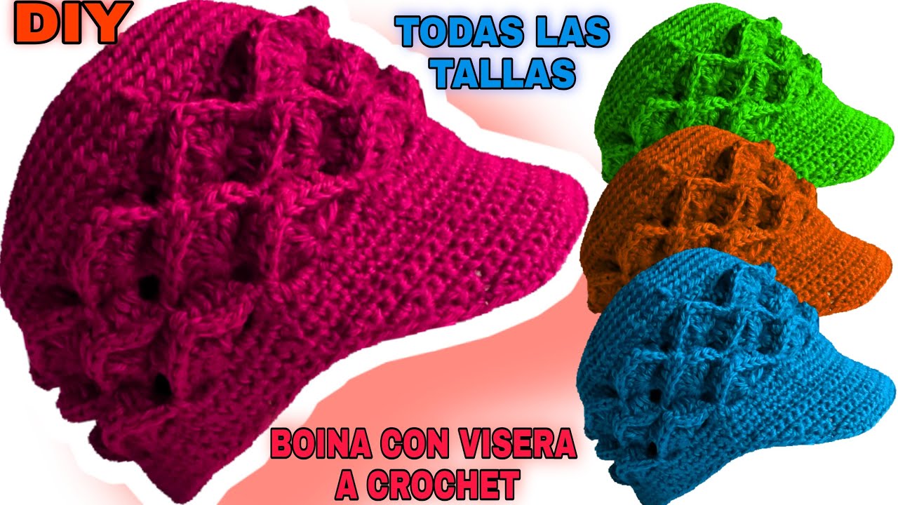 Como hacer BOINAS CON VISERA a crochet para todas las tallas *Paso A Paso*
