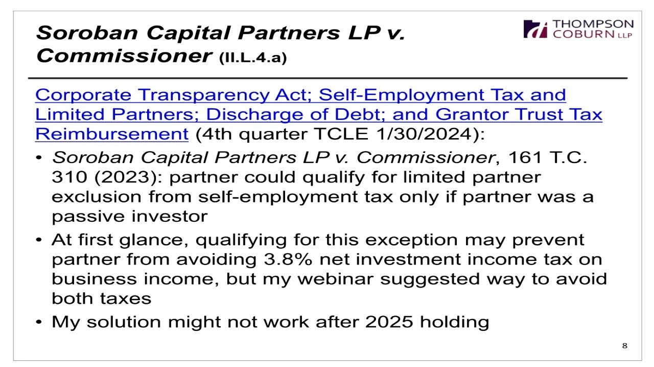 Service P’ship – SE Tax and Other Issues; 2025 Tax Law Changes; QSBS Update