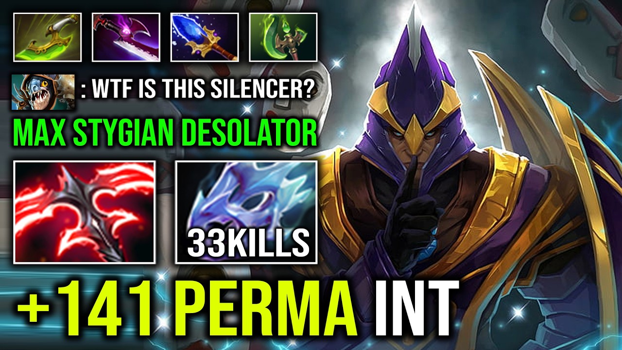 WTF +141 Perma INT 33Kills Stygian Desolator Max Glaive Late Game Right Click Silencer Dota 2
