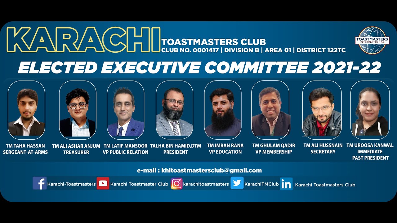 Karachi Toastmasters Club, we are Executive Committee Elect 2021-22