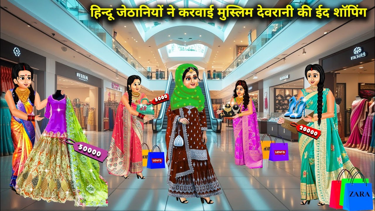 हिंदू जेठाणियों ने मुस्लिम देवरानी को करवाई ईद शॉपिंग||Cartoon Videos|| hindu jethani muslim devrani