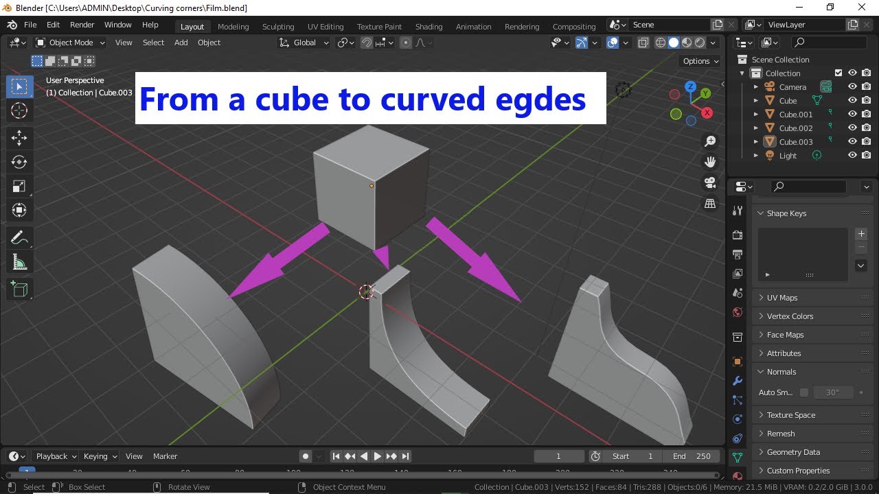 08 Shapes modelling in Blender: How to make curved edges from a cube | Simple shapes with curve
