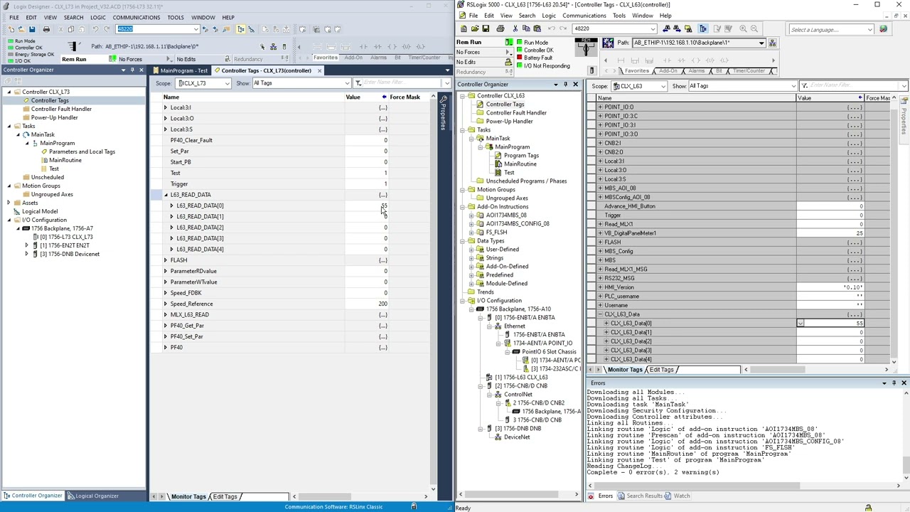 Communication between ControlLogix PLC