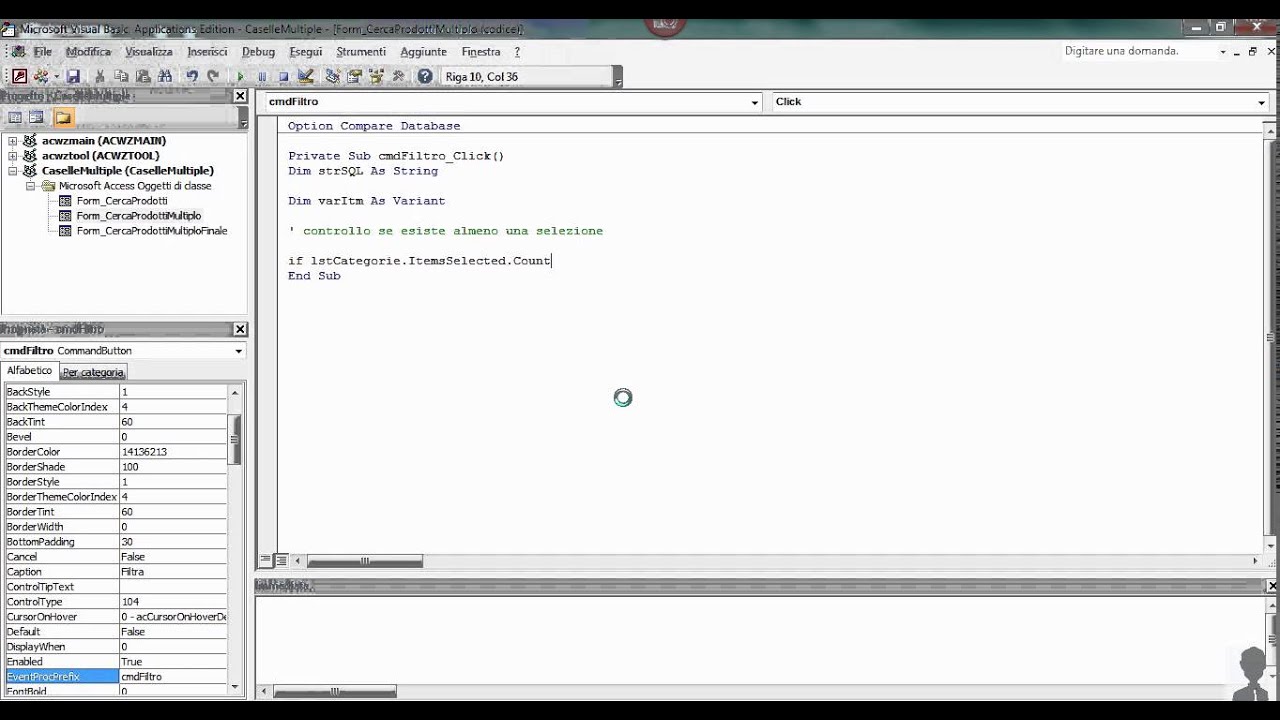 Casella di riepilogo con filtro multiplo in Access