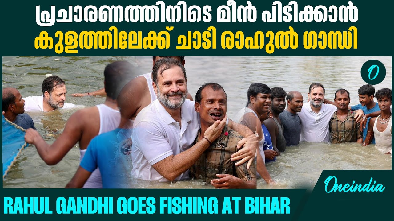 ബിഹാറിൽ പ്രചാരണത്തിനിടെ മീൻ പിടിക്കാൻ കുളത്തിലേക്ക് ചാടി രാഹുൽ ഗാന്ധി | Rahul Gandi Fishing At Bihar