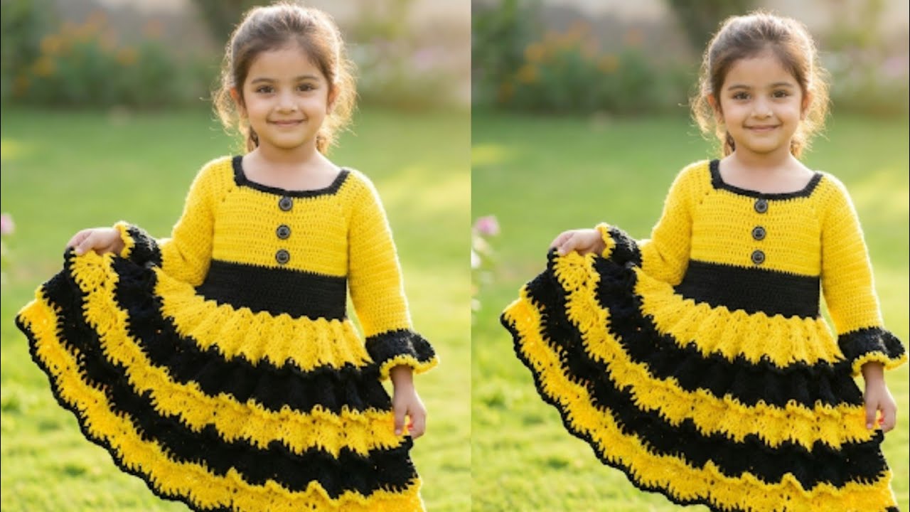 How to Make Sleeves of Multi-Layered Crochet Baby Frock Dress with All Sizes Measurements