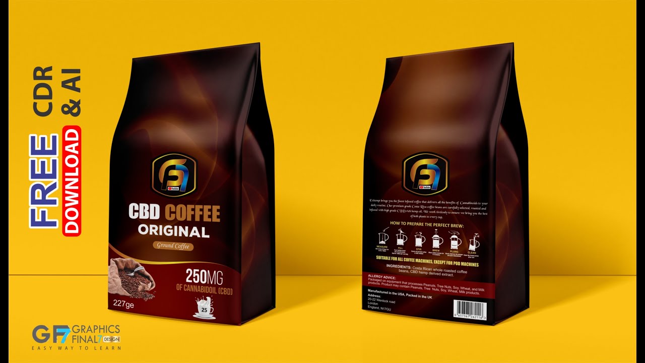 how to create CBD COFFEE bag packaging Design in CorelDraw | Coffee pouch design free download cdr